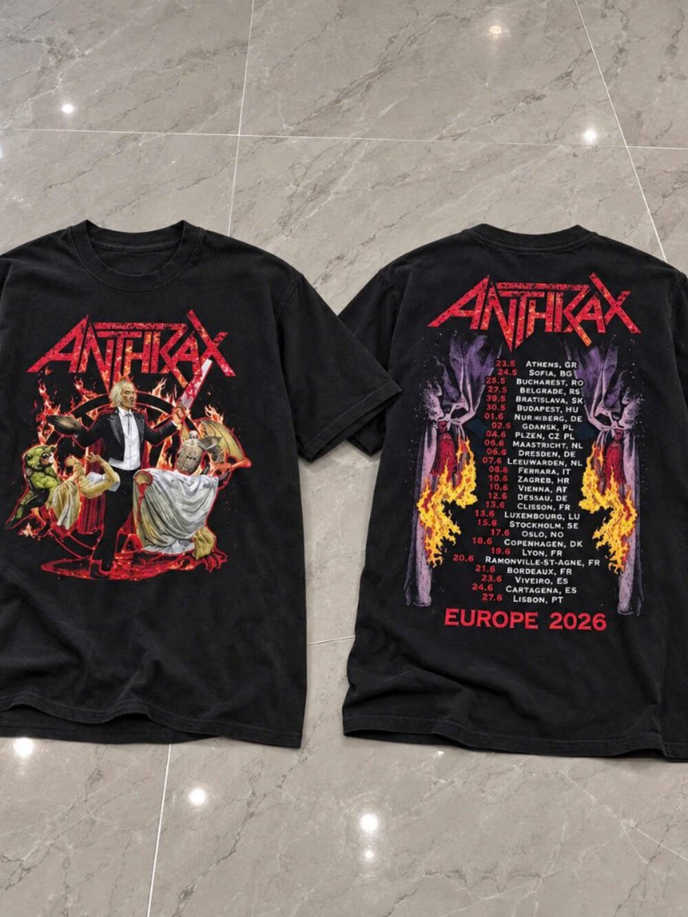 Anthrax Europe 2026 Tour Graphic Thrash Metal Concert T-Shirt Black